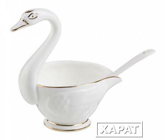 Фото Соусник с ложкой "лебедь" 150 мл.8*8 см.высота=12 см. Porcelain Manufacturing (264-452)