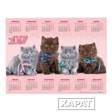 Фото Календарь А2 на 2017 г., HATBER, 45х60 см, горизонтальный, "Котята"