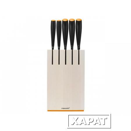 Фото Набор ножей 5 шт. с деревянным белым блоком Functional Form Fiskars (1014209)