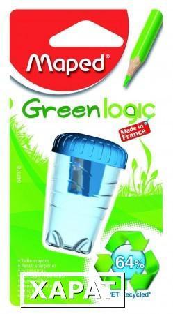Фото Точилка пластиковая 1 отверстие GREEN LOGIC с прозрачным контейнером MAPED
