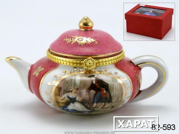 Фото Шкатулка в форме чайника букет в медальоне 10х7х8 см, под. упак.