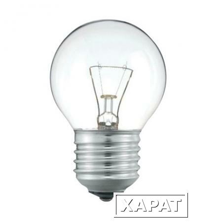 Фото Лампа накаливания PHILIPS P45 CL E27, 60 Вт, шарообразная, прозрачная, колба d = 45 мм, цоколь E27
