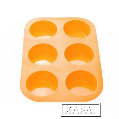Фото Форма для выпечки, силиконовая, прямоугольная на 6 кексов, 26 х 17.5 х 3 см, оранж., PERFECTO LINEA (20-000414)