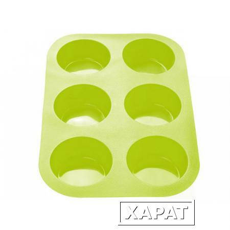 Фото Форма для выпечки, силиконовая, прямоугольная на 6 кексов, 26 х 17.5 х 3 см, зеленая, PERFECTO LINEA (20-000413)