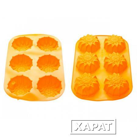 Фото Форма для выпечки, силиконовая, прямоугольная на 6 кексов, 27.5 х 18 х 3 см, оранж., PERFECTO LINEA (20-000614)