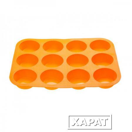 Фото Форма для выпечки, силиконовая, прямоугольная на 12 кексов, 33 х 25 х 3 см, оранж., PERFECTO LINEA (20-018714)