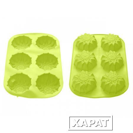 Фото Форма для выпечки, силиконовая, прямоугольная на 6 кексов, 27.5 х 18 х 3 см, зеленая, PERFECTO LINEA (20-000613)