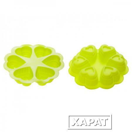 Фото Форма для выпечки, силиконовая, круглая на 6 сердец, 25 х 4.5 см, зеленая, PERFECTO LINEA (20-018813)