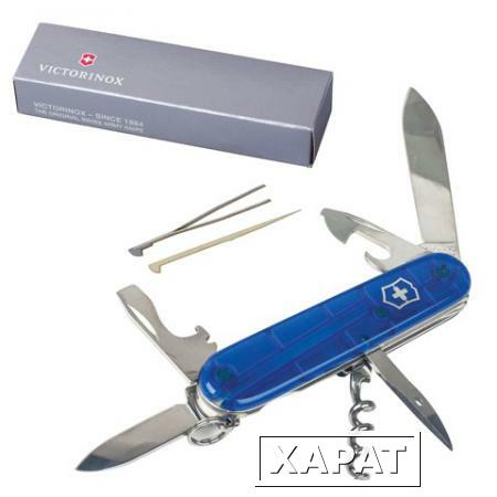 Фото Подарочный нож VICTORINOX "Spartan", 91 мм, складной, прозрачный синий, 12 функций