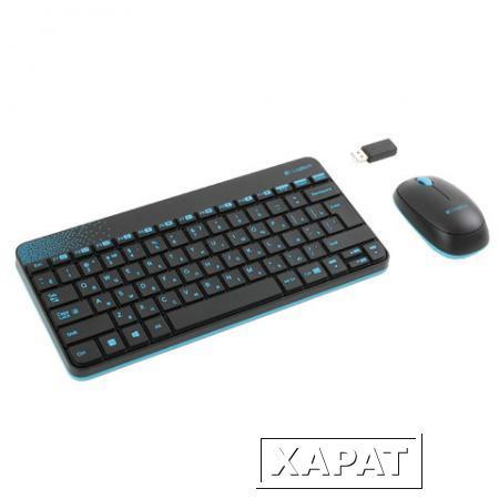 Фото Набор беспроводной LOGITECH Wireless Combo MK240, клавиатура, мышь 2 кнопки + 1 колесо-кнопка, черный/голубой
