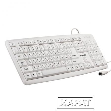 Фото Клавиатура проводная SONNEN KB-100W, PS/2, 104 кнопки, белая