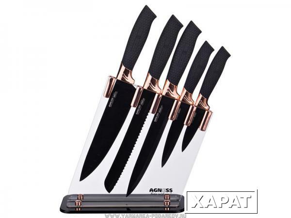 Фото Набор ножей с силиконовыми ручками на пластик. подставке, 6пр.