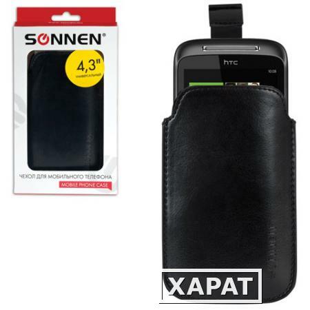 Фото Чехол для телефона SONNEN, кожзаменитель, M, 130x70x10 мм, универсальный, черный