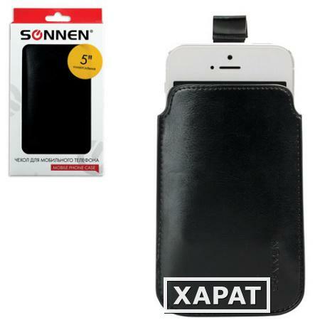 Фото Чехол для телефона SONNEN, кожзаменитель, XL, 145x78x10 мм, универсальный, черный