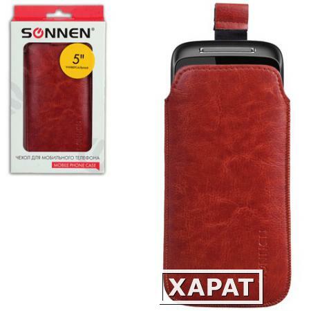 Фото Чехол для телефона SONNEN, кожзаменитель, XL, 145x78x10 мм, универсальный, коричневый