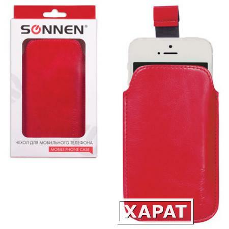 Фото Чехол для телефона SONNEN, кожзаменитель, M, 130x70x10 мм, универсальный, красный