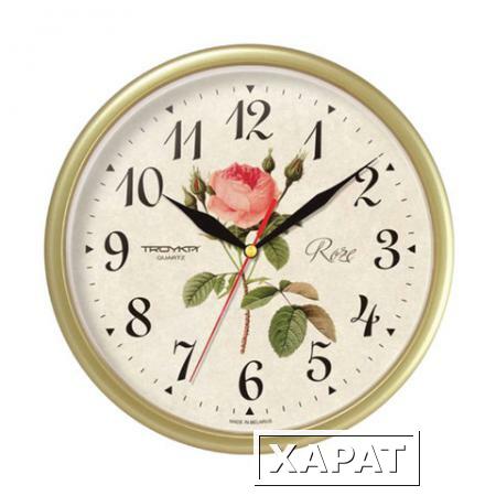 Фото Часы настенные TROYKA 91971923, круг, с винтажным рисунком "Roze", бежевая рамка, 23х23х4 см