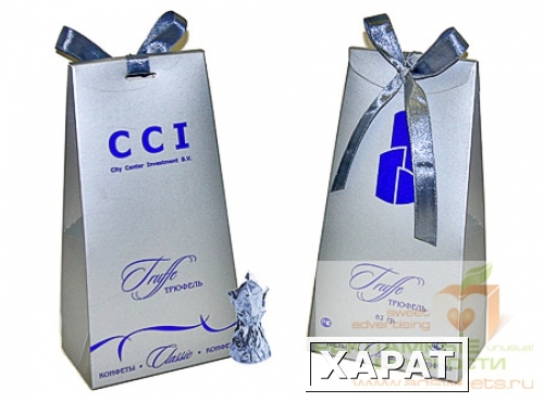 Фото Сладкие новогодние сувениры - конфеты-трюфели в упаковке "мешочек" с лентой