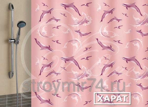 Фото Шторы для ванной 180*180 полиэтилен "Дельфины" (розовый) А43333