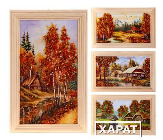 Фото Картины PRORAB Картина янтарь 11х20см свет. рама "Пейзаж с домиком, мостиком" микс 742182