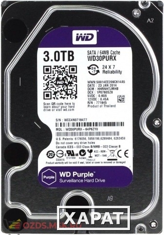 Фото Western Digital WD30PURX Purple для видеорегистраторов 3Tb 64Mb SATA-III: Жесткий диск