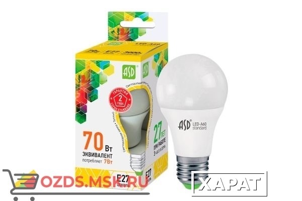 Фото ASD LED-A60 7Вт Е27 3000К  630Лм: Лампа