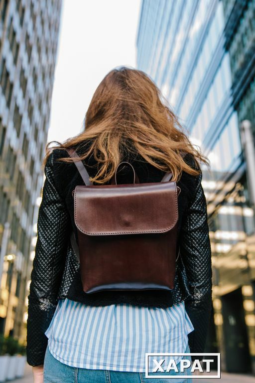 Фото Кожаный коричневый женский рюкзак City Mini Brown