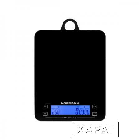 Фото Весы кухонные ASK-267 NORMANN (5 кг; стекло 3 мм; термометр; часы; таймер; дисплей 95х25 мм с подсветкой; подвес)