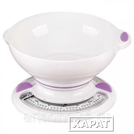 Фото Весы бытовые настольные 3 кг DELTA КСА-103 с чашей белые с фиолетовым