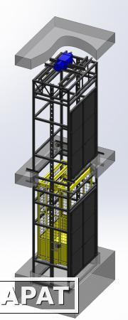 Фото Грузовой подъемник шахтного типа в металлической шахте