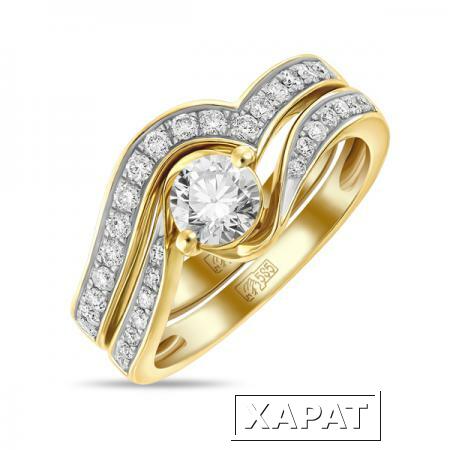 Фото Обручальное и помолвочное кольцо из желтого золота c бриллиантами