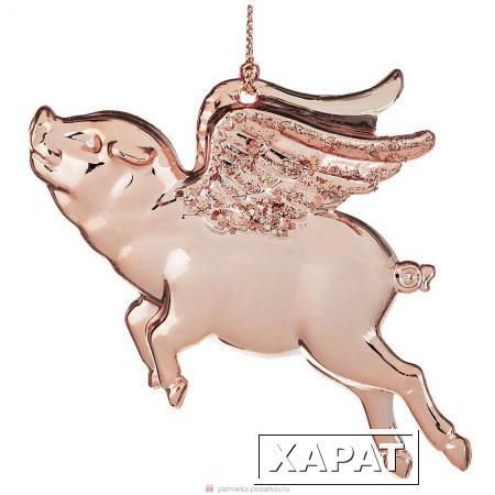 Фото Декоративное изделие свинка-ангел цвет: песчаное золото с глиттером 10 см