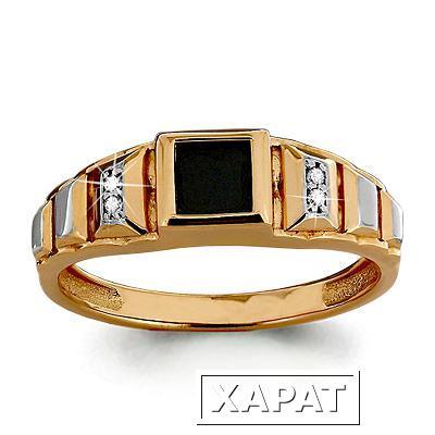 Фото Мужское золотое кольцо с эмалью и фианитами