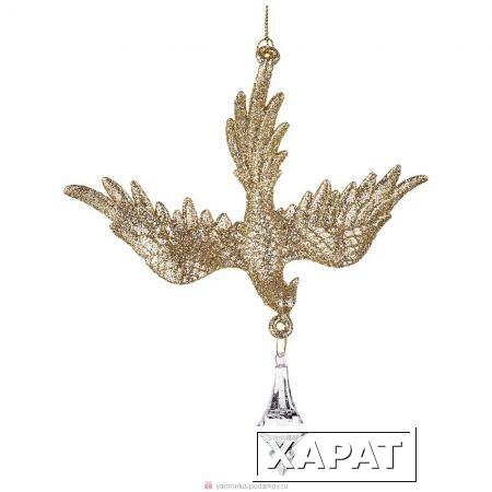 Фото Декоративное изделие птичка 16 см цвет: шампань с золотом