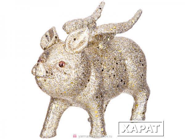 Фото Декоративное изделие золотая свинка-ангел с глиттером цвет:золото 9х4 см высота 8 см (мал-72 шт /к