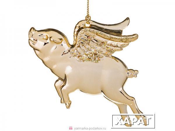 Фото Декоративное изделие свинка-ангел цвет: солнечное золото с глиттером 10 см