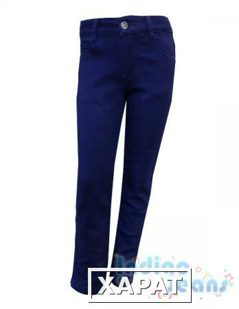 Фото Зауженные темно-синие утепленные джинсы-стрейч для девочек