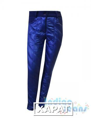 Фото Комбинированные утепленные синие брюки для девочек