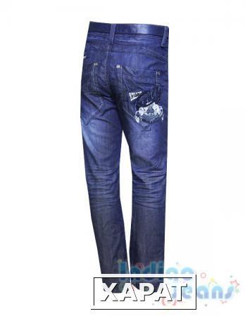 Фото Утепленные джинсы для мальчика с принтом на кармане