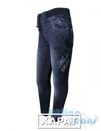 Фото Черные утепленные джинсы для девочек на мягкой резинке