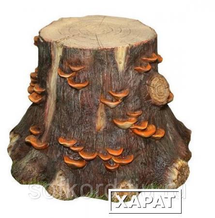 Фото Камень декоративный Пень с грибами средний 58*56*41см