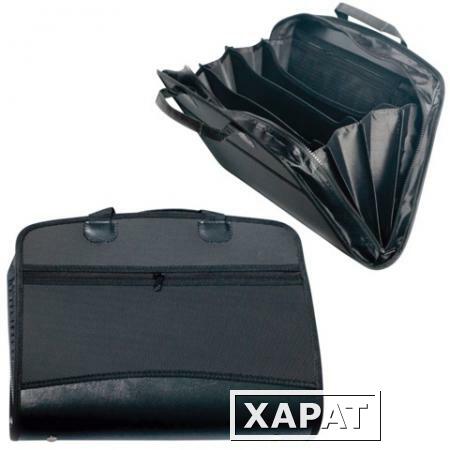 Фото Портфель-сумка пластиковый BRAUBERG (БРАУБЕРГ), А4+, 375х305х60 мм, на молнии, бизнес-класс, 4 отделения, 2 кармана, черный