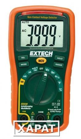 Фото Extech EX330 Цифровой мини-мультиметр с автоматическим переключением диапазонов измерений + индикатор напряжения + датчик температуры