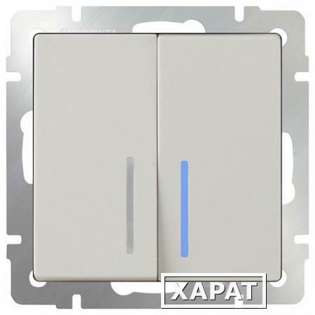 Фото Выключатель двухклавишный с подсветкой (слоновая кость) WL03-SW-2G-LED-ivory; a030807