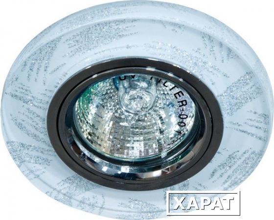 Фото Светильник ИВО-50w 12в G5.3 со светодиодной подсветкой 3w 6400К серебро с белым стеклом (8686-2 сереб/бел.LED); 28465