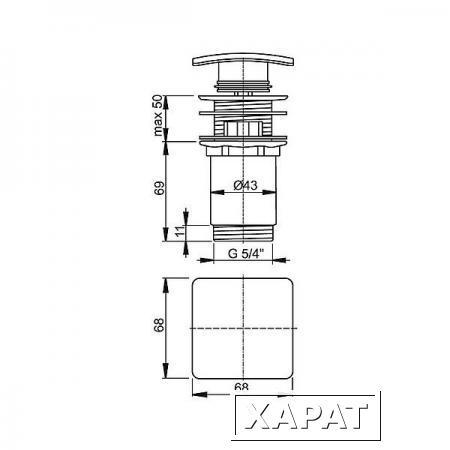 Фото Донный клапан для раковины Alcaplast A393 click/clack с квадратной заглушкой