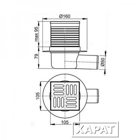 Фото Сливной трап AlcaPlast APV31 105x105/50 с комбинированным гидрозатвором