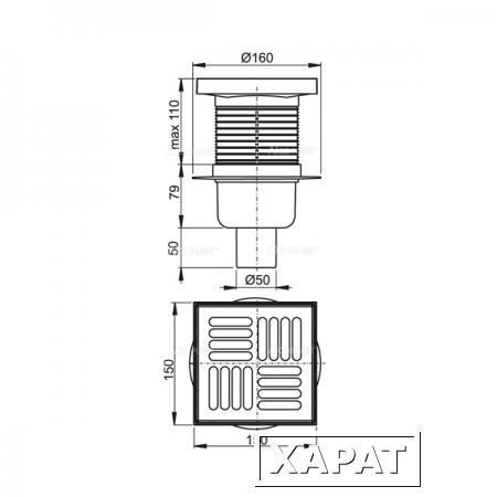 Фото Сливной трап AlcaPlast APV6411 150x150/50 с гидрозатвором