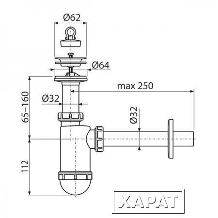 Фото Сифон для раковины AlcaPlast A410 с донным клапаном