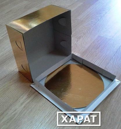 Фото Упаковочная коробка для тортов золотая XG 140 280*280*140